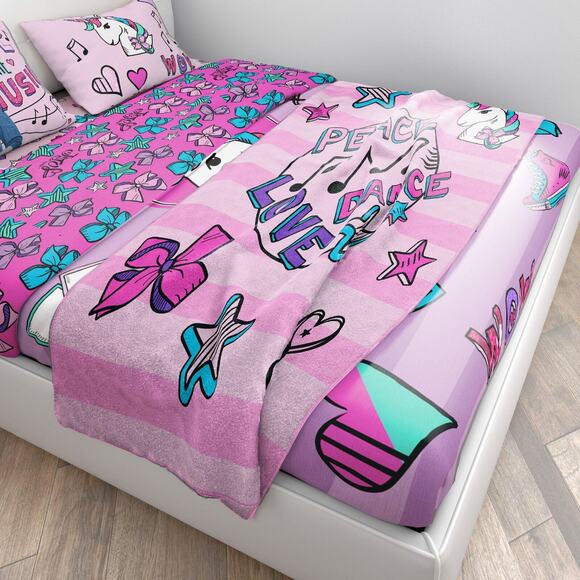 Nickelodeon JoJo Siwa Unicorn "Peace Love Dance" Plush Throw Blanket Girly Pink - Picture 2 of 9